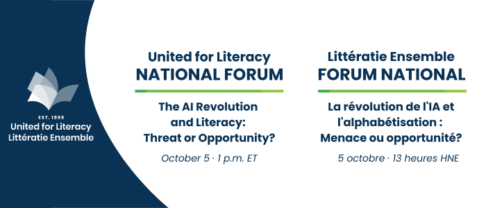 United for Literacy logo and forum details